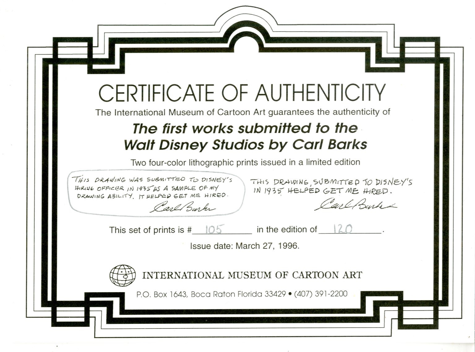 Carl Bark’s  95th Birthday Commemorative - 17652