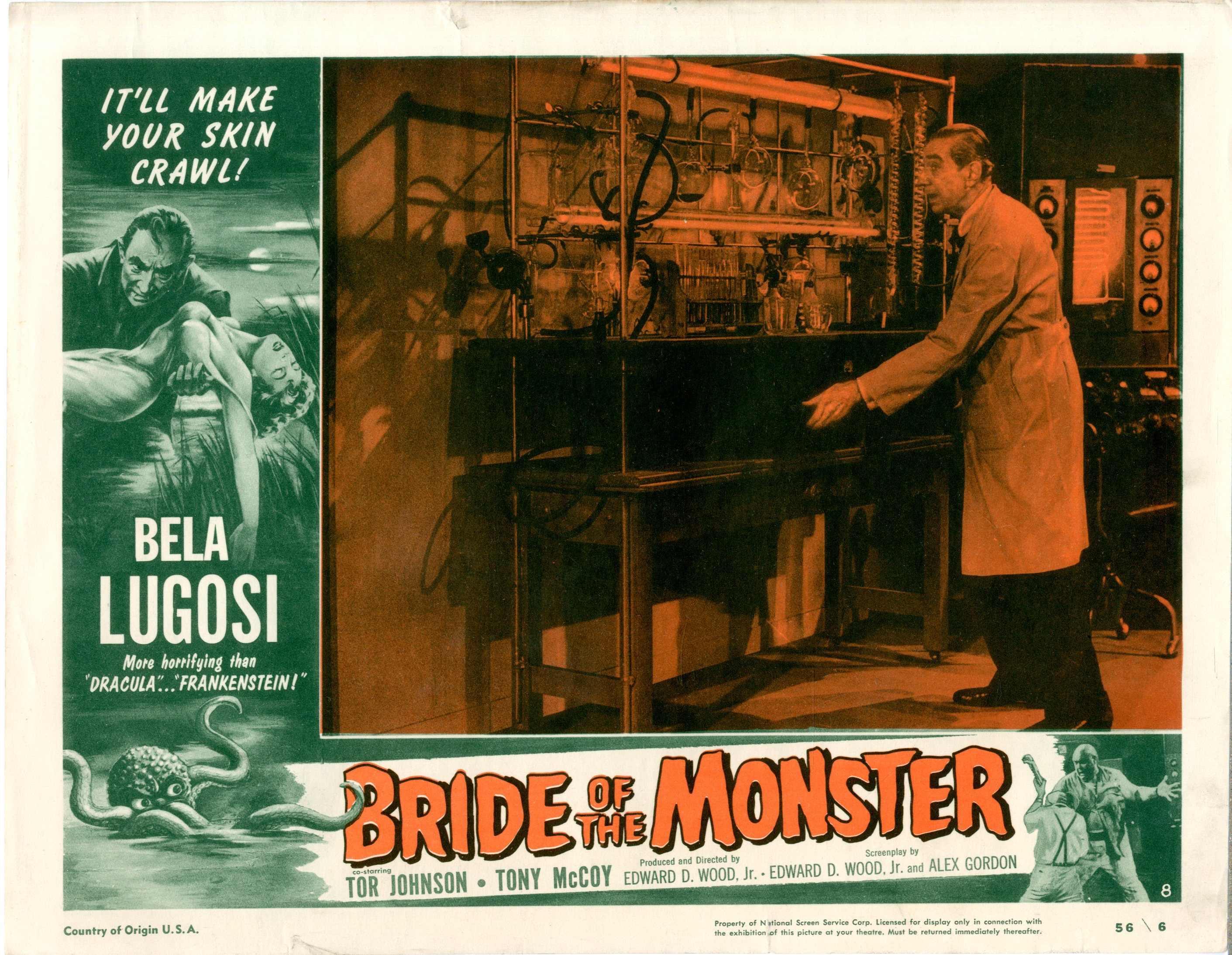 Bride Of The Monster  1956  8 Lobby Card Set - 15520